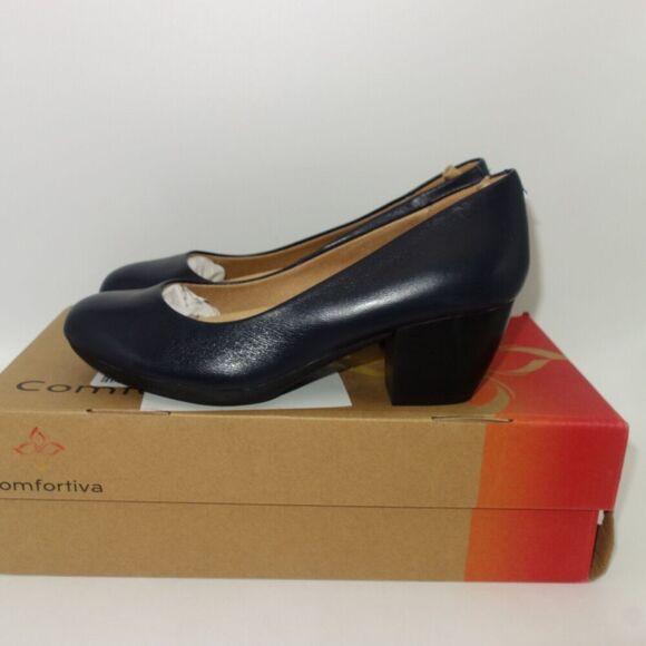 NEW Comfortiva Amora Pumps Heels Square Chunky Shoes Peacoat Navy Blue Women's 6 - Picture 2 of 9